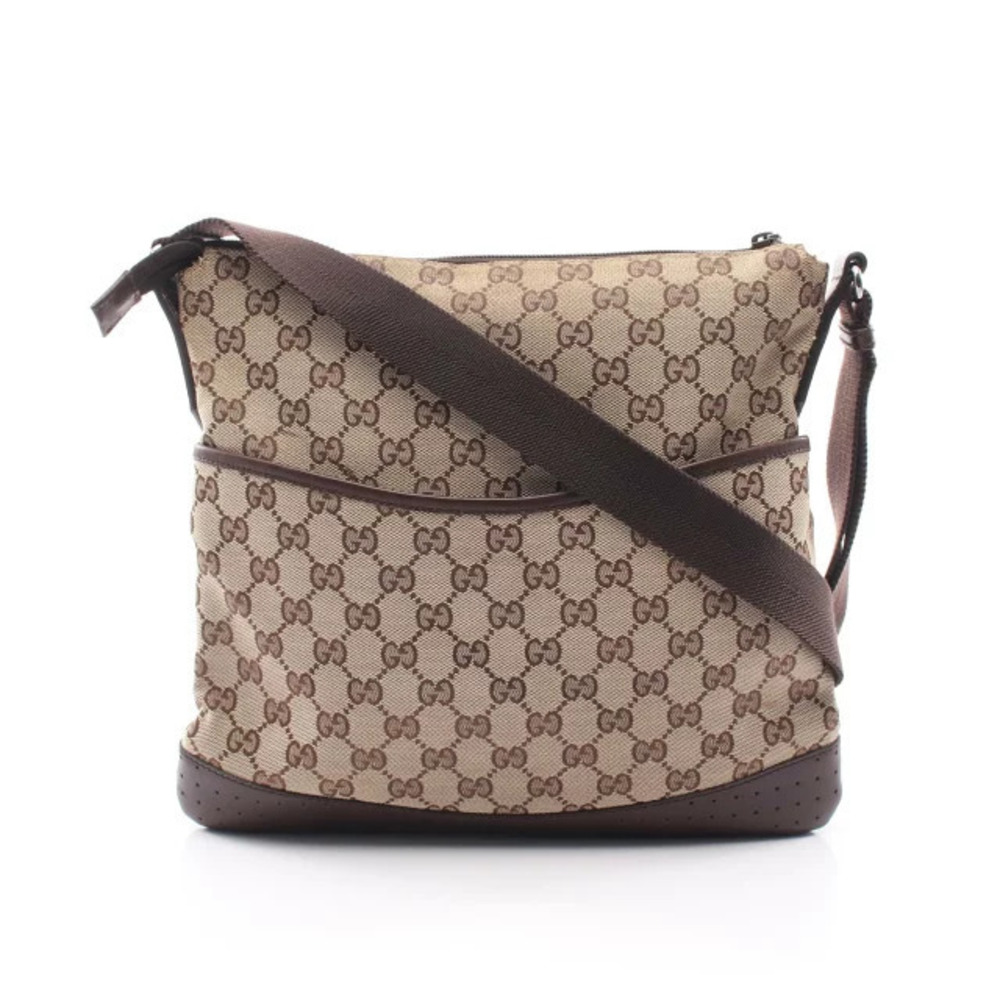 Gucci GG Canvas Shoulder Bag Leather Beige Cream Brown